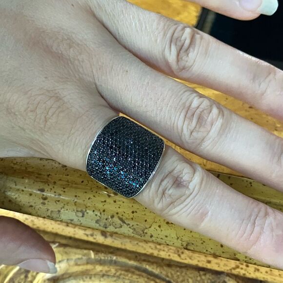 Natural Black Spinel Sterling Silver Ring Size 8 - Picture 4 of 9